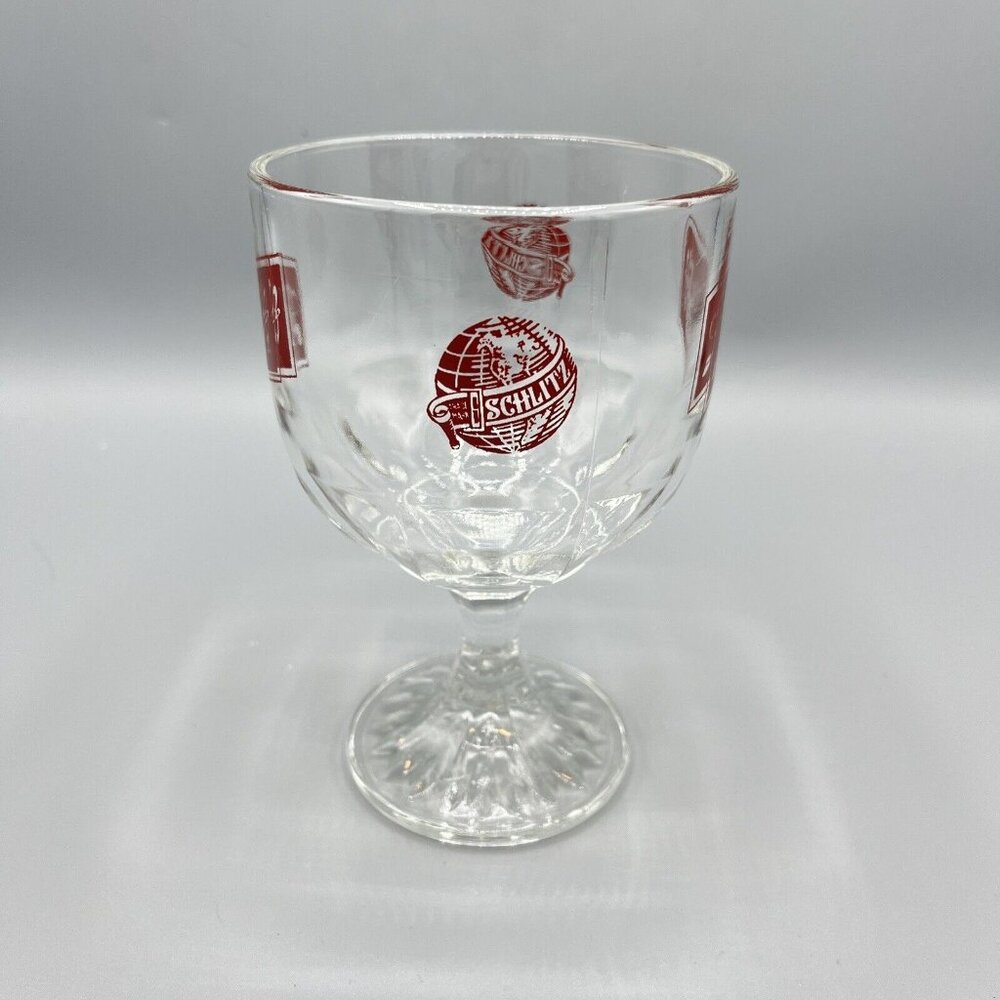 Vintage Schlitz Beer Globe Logo Stemmed Goblet Heavy Glass 6" Tall 16 Oz - Picture 4 of 5